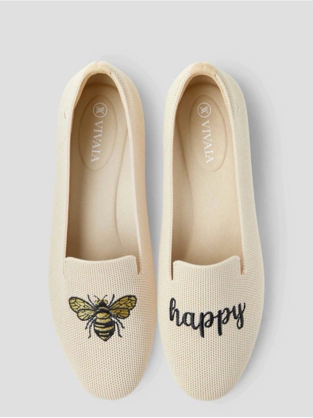 Vivaia Women's Beige 'Happy' Bee Embroidered Loafers sz 36.5 (6 1/2)